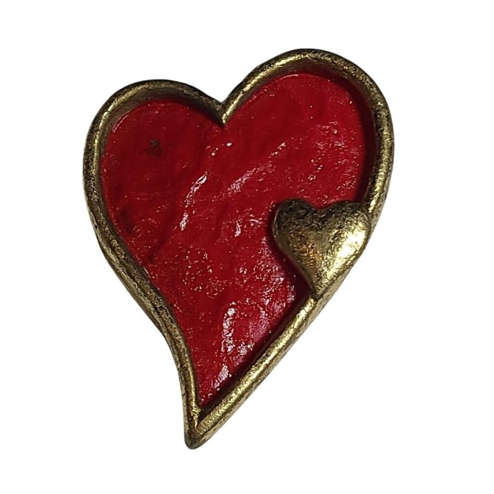 Red Enamel Heart Lapel Pin Gold Tone Small Heart Brooch Love Jewelry Textured